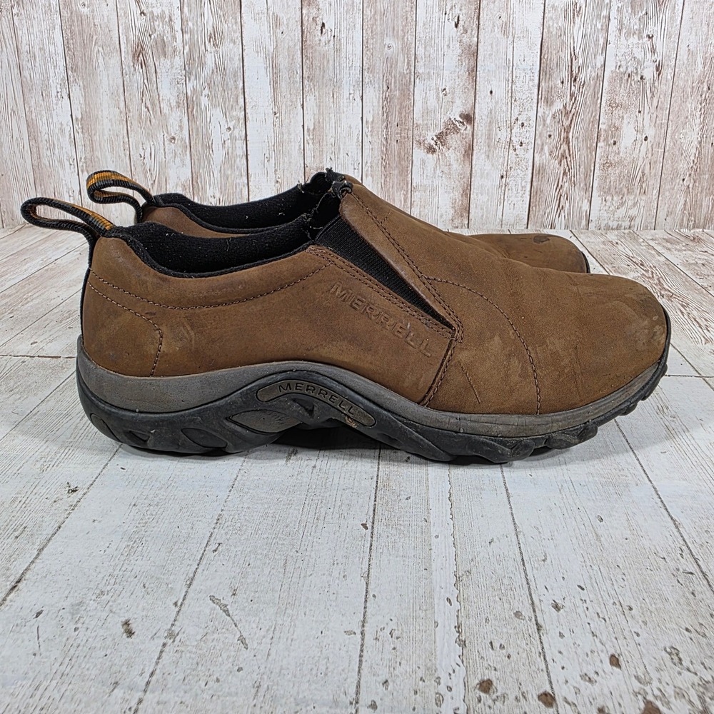 Merrell Mens Jungle Moc Brown Leather Slip On Hiking Shoes J60831 Size 8.5